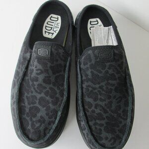 HEYDUDE Women's Austin Lift Suede Classic Mule Slip On Size 9 Black Leopard NEW